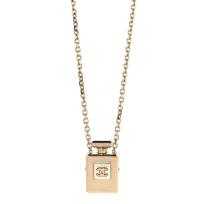Chanel Metal Pearl Perfume Bottle CC Locket Necklace Gold