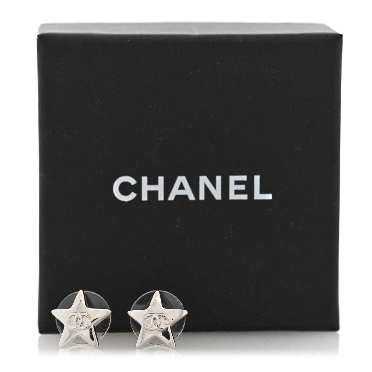 Chanel Metal CC Star Earrings Silver