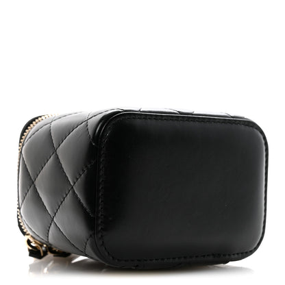 Chanel Calfskin Quilted Mini Perfect Fit Vanity Case With Chain Black