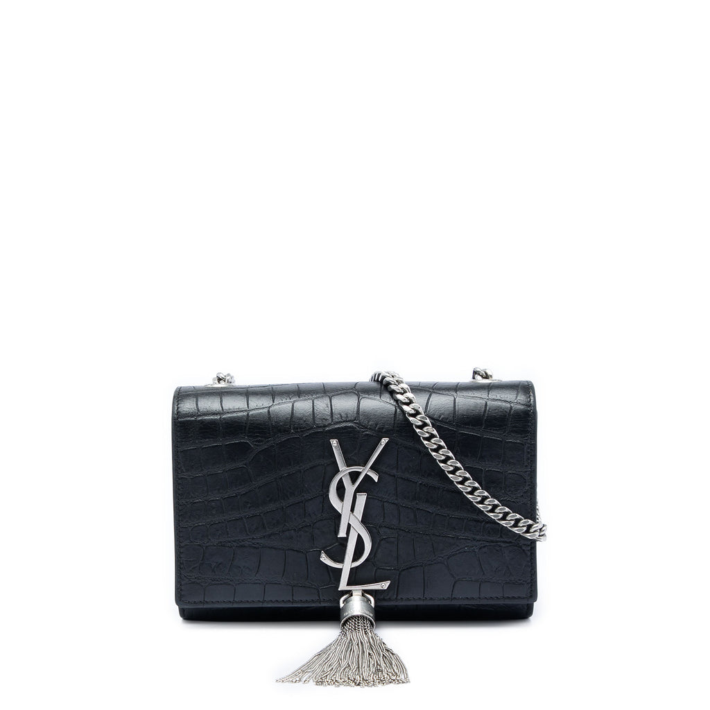 Classic Monogram Tassel Crossbody Bag Crocodile Embossed Leather Small