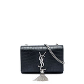 Classic Monogram Tassel Crossbody Bag Crocodile Embossed Leather Small