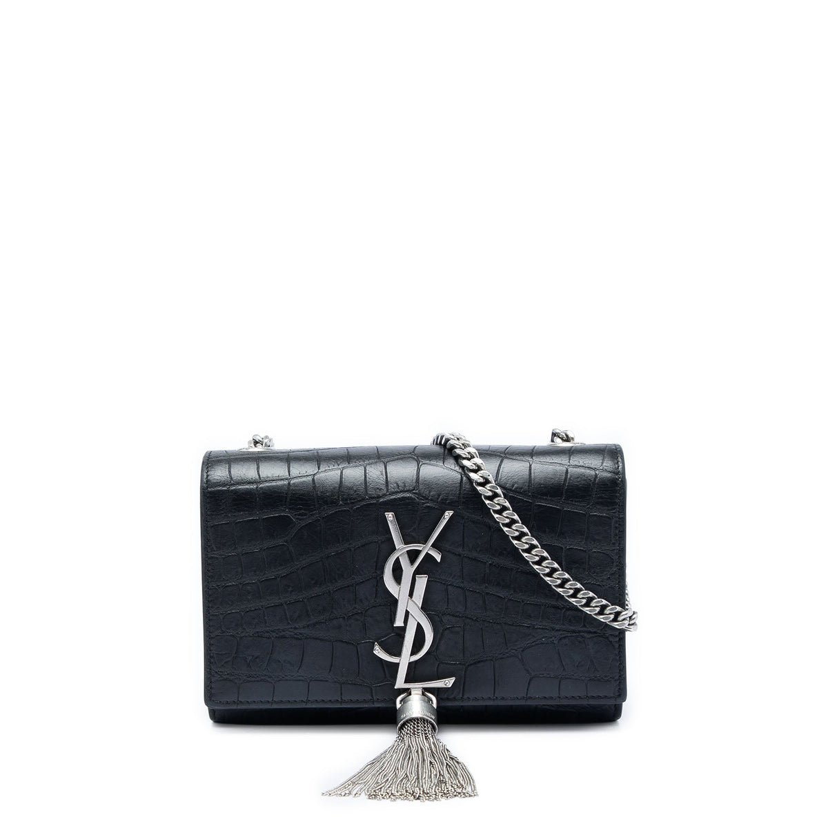 Classic Monogram Tassel Crossbody Bag Crocodile Embossed Leather Small