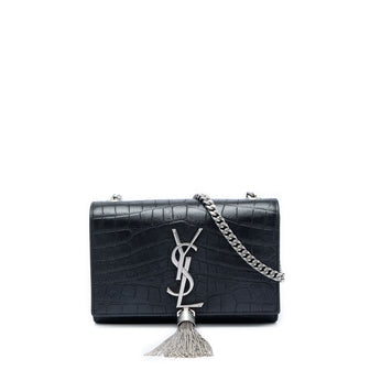 Classic Monogram Tassel Crossbody Bag Crocodile Embossed Leather Small
