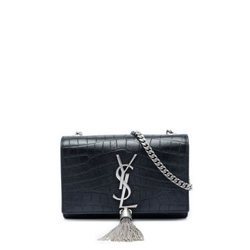 Classic Monogram Tassel Crossbody Bag Crocodile Embossed Leather Small