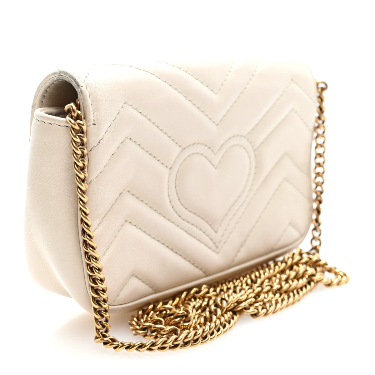 Gucci Calfskin Matelasse Super Mini GG Marmont Shoulder Bag White