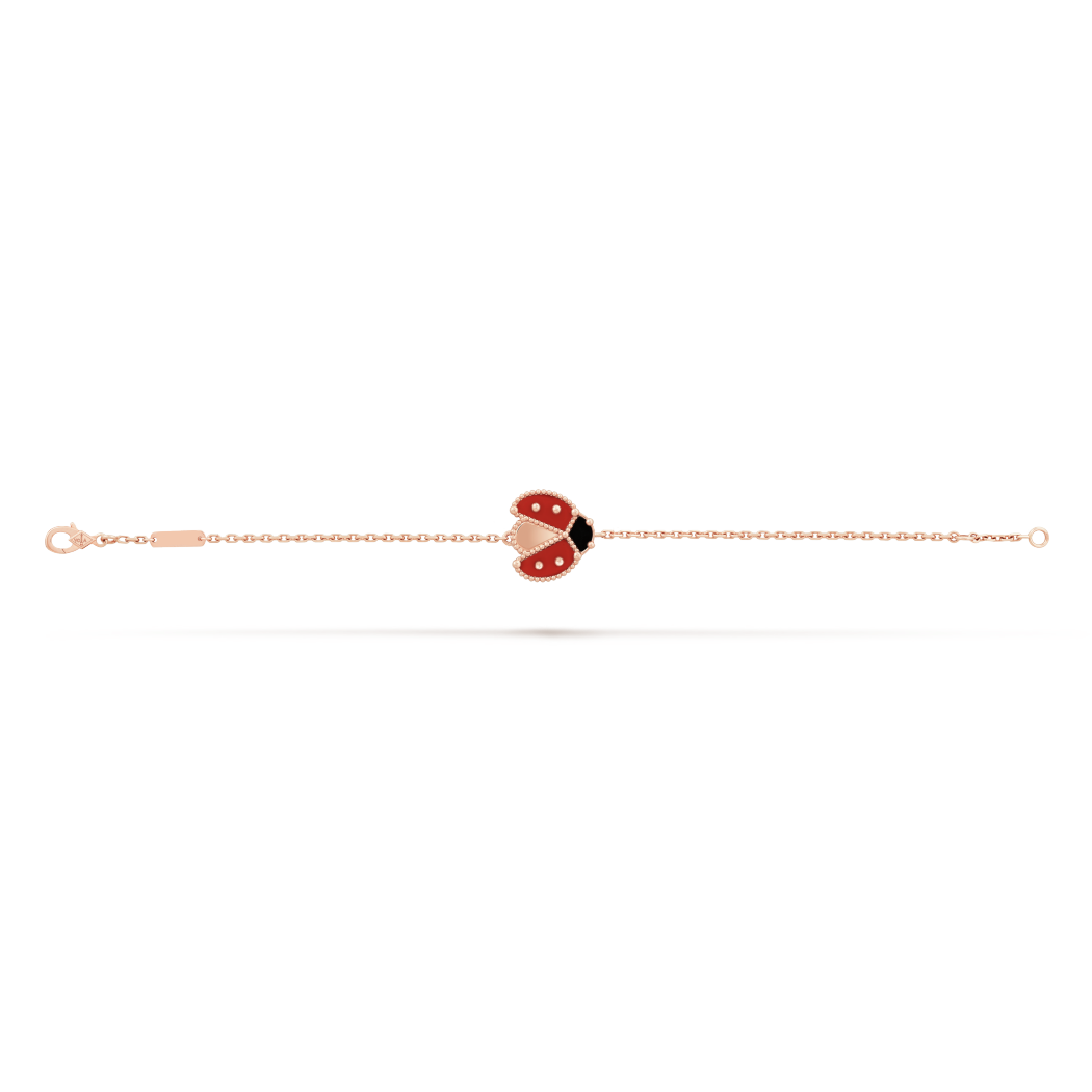 18K Rose Gold Onyx Carnelian VCA Lucky Spring Ladybug Bracelet