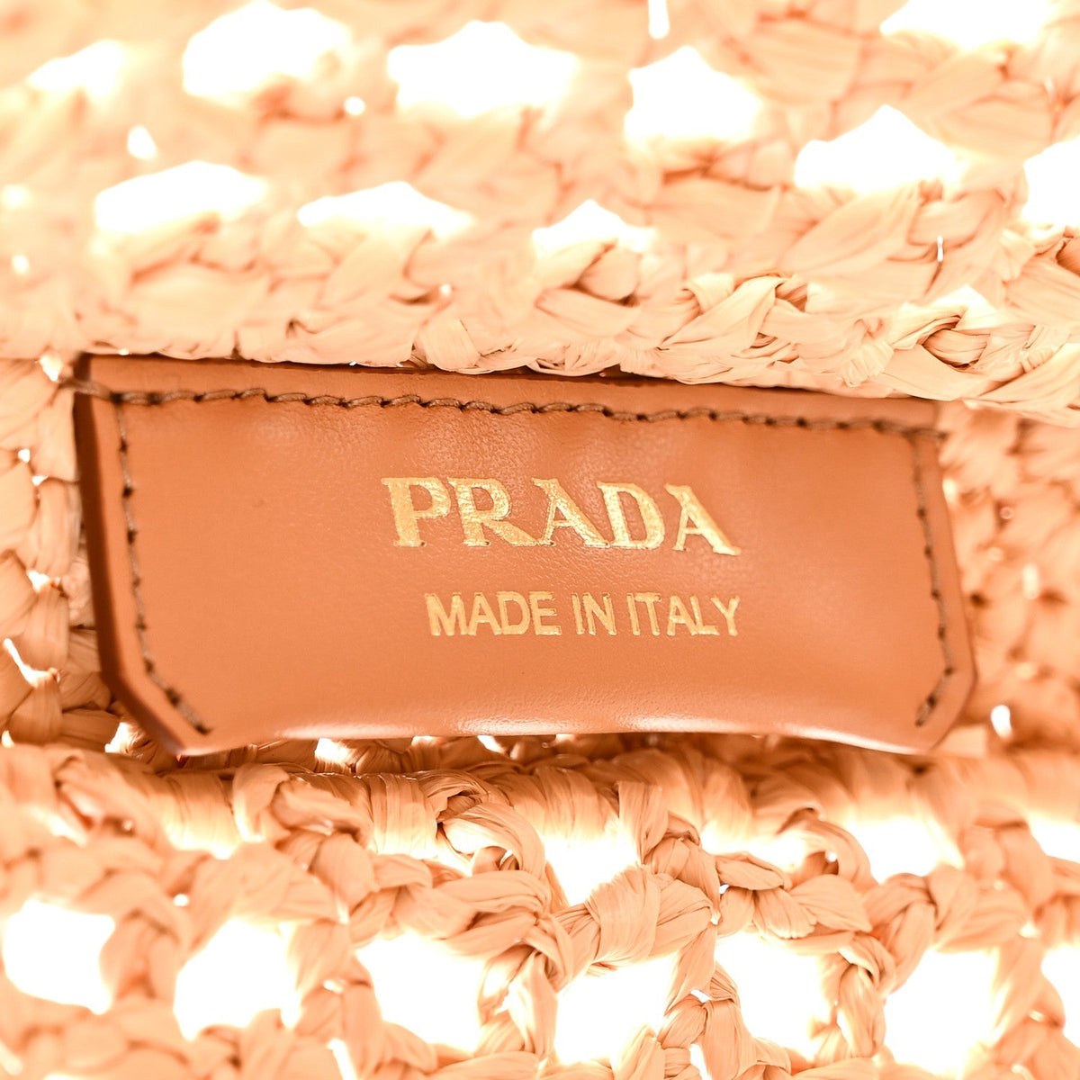 Prada Crochet Raffia Effect Logo Embroidered Tote Bag Naturale