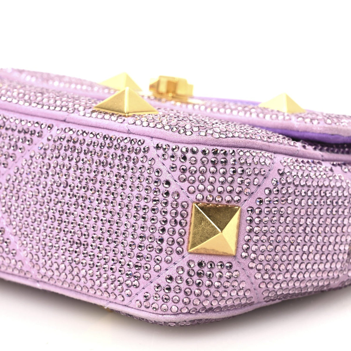 Valentino Garavani Crystal Suede Small Roman Stud Shoulder Bag Light Amethyst Glicine