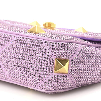 Valentino Garavani Crystal Suede Small Roman Stud Shoulder Bag Light Amethyst Glicine