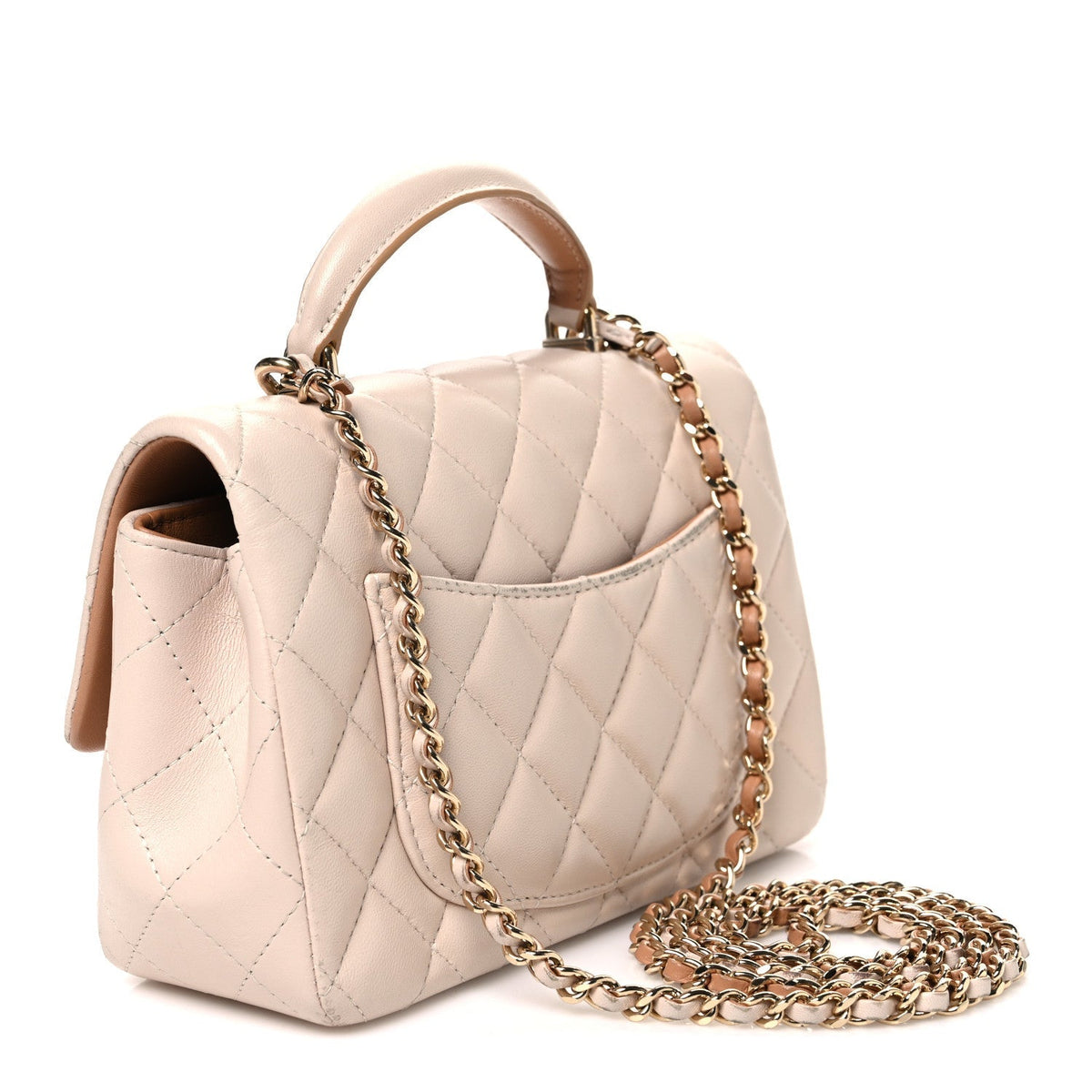 Chanel Lambskin Quilted Mini Top Handle Flap Ecru Dark Beige