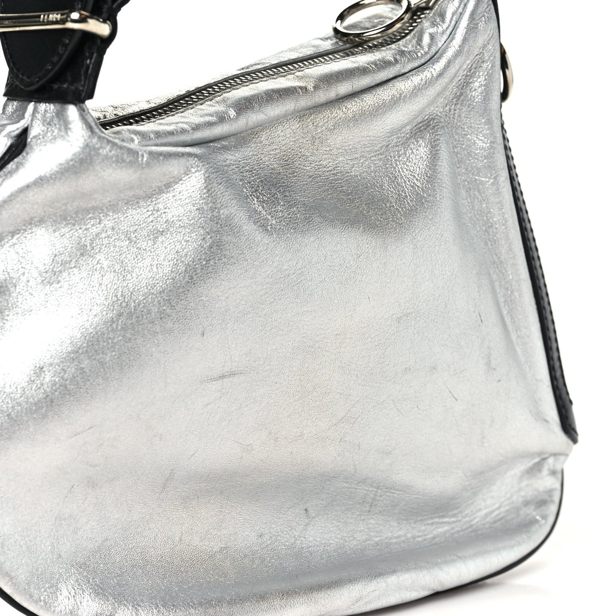 Fendi Calfskin Metal Small Oyster Shoulder Bag Black