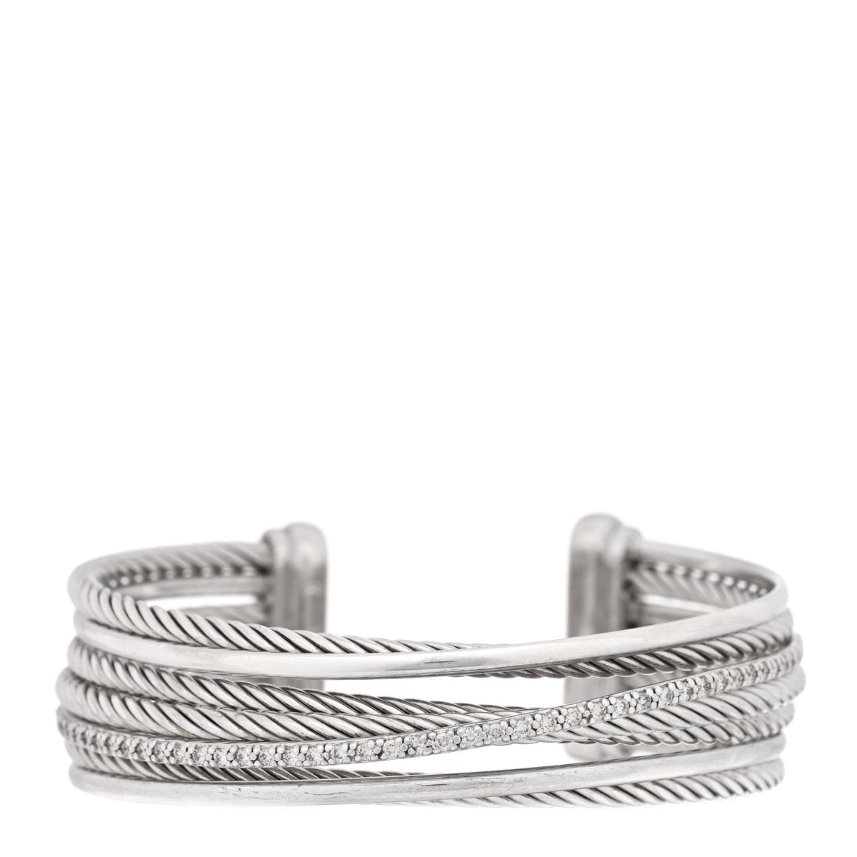 Sterling Silver Diamond Crossover Four Row Cuff Bracelet