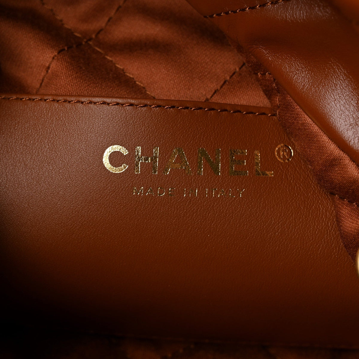 Chanel Shiny Calfskin Quilted Mini Chanel 22 Light Brown