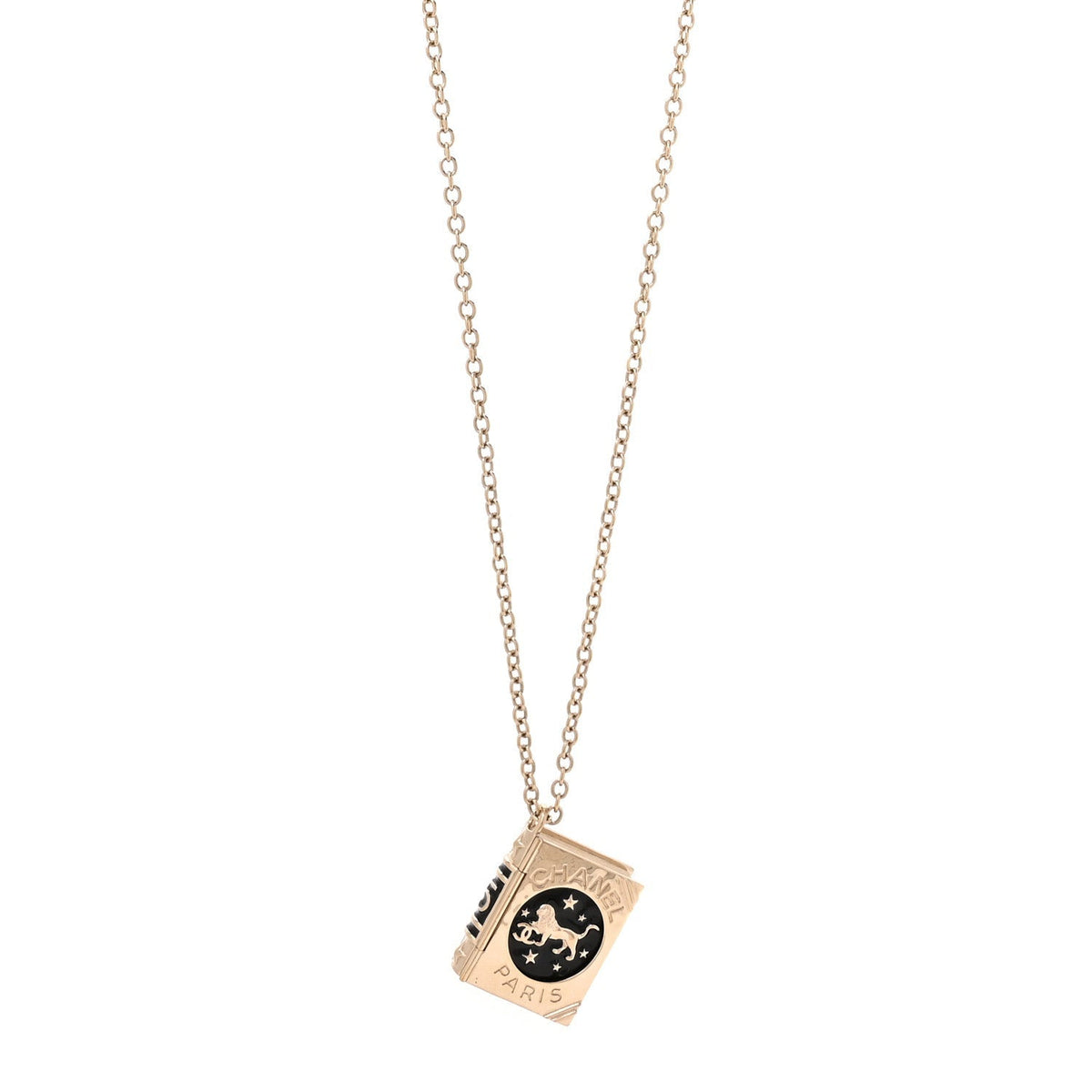 Chanel Metal CC Lion Book Locket Necklace Gold