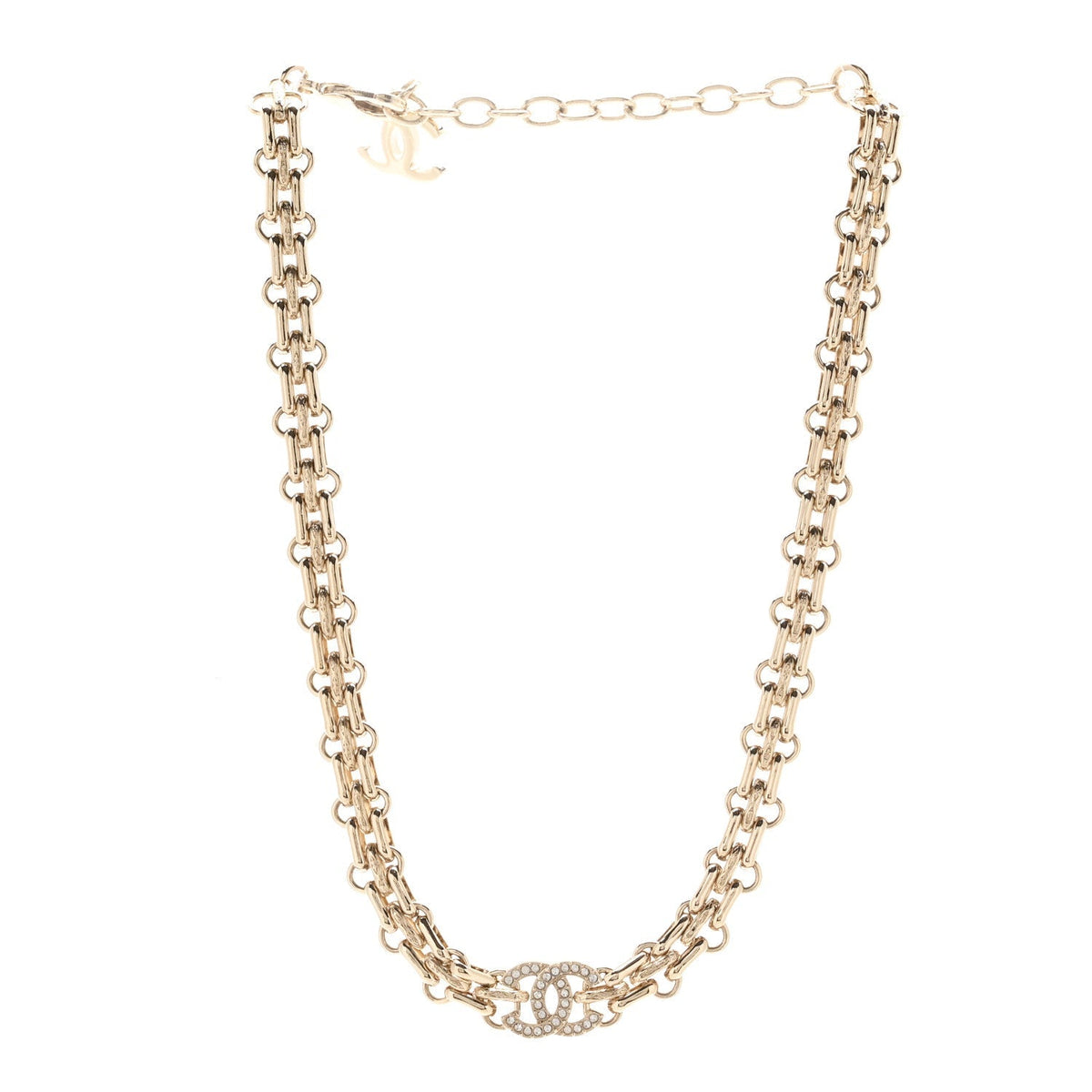 Chanel Metal Crystal CC Choker Necklace Gold