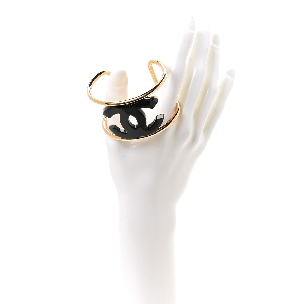 Chanel Metal Resin CC Cuff S Gold Black