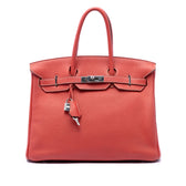 Birkin Handbag Red Clemence with Palladium Hardware 35