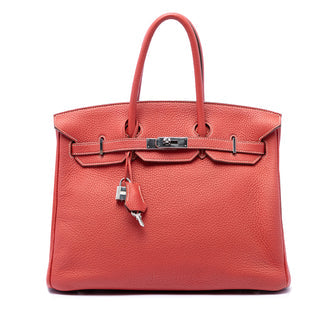 Birkin Handbag Red Clemence with Palladium Hardware 35