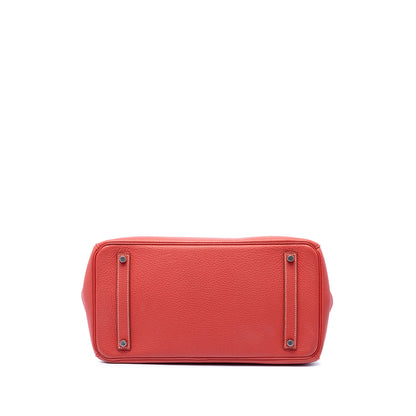 Birkin Handbag Red Clemence with Palladium Hardware 35