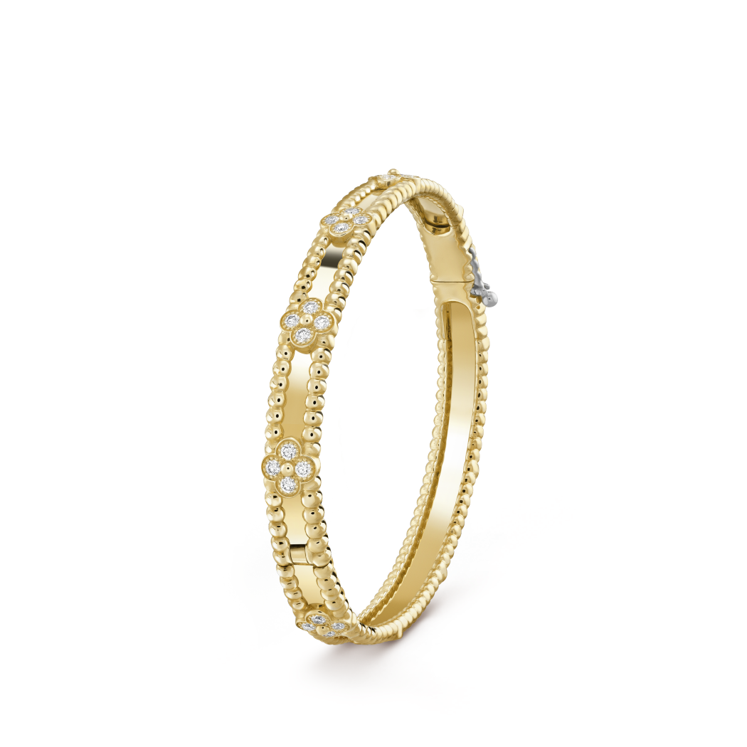 18K Gold Diamonds VCA Perlée Sweet Clovers Bracelet