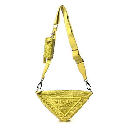 Prada Yarn Raffia Effect Crochet Triangle Shoulder Bag Giallo 1857168