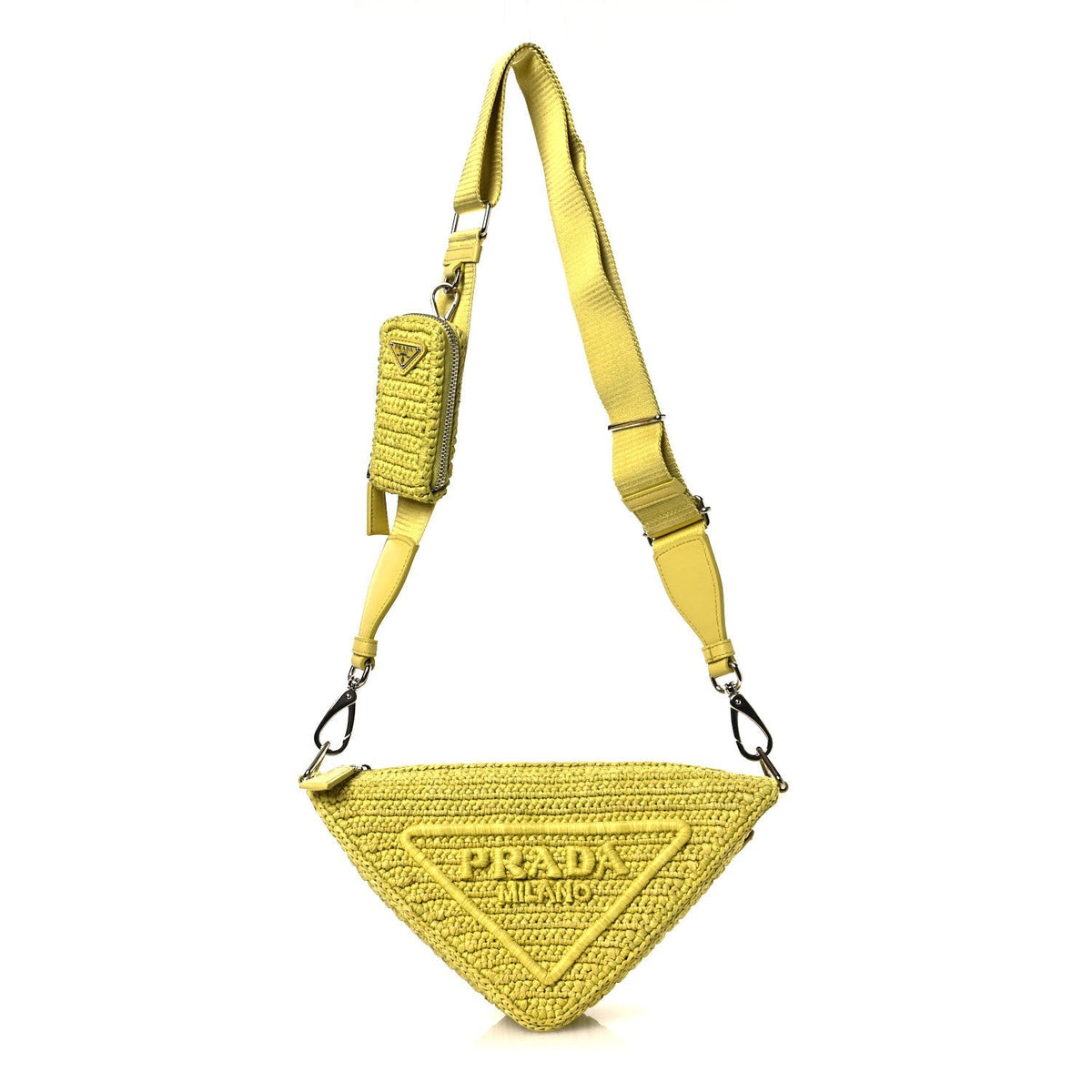 Prada Yarn Raffia Effect Crochet Triangle Shoulder Bag Giallo