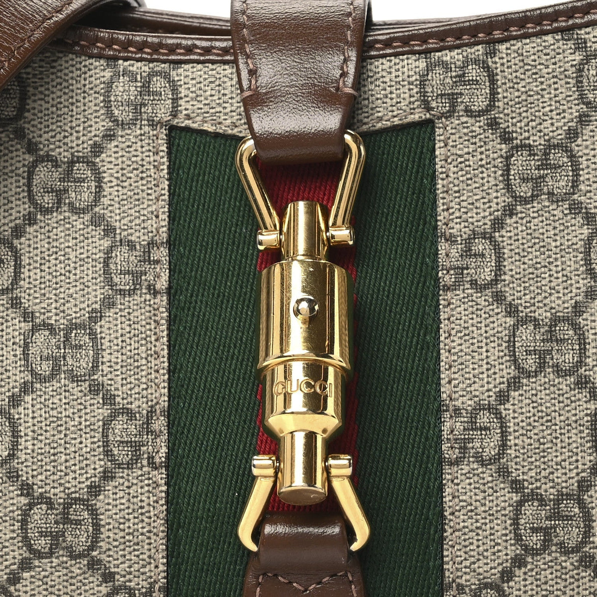 Gucci GG Supreme Monogram Small Jackie 1961 Hobo Bag Beige Ebony Brown Sugar