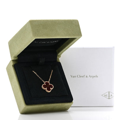 Van Cleef & Arpels 18K Yellow Gold Pink Enamel Vintage Alhambra Pendant Necklace