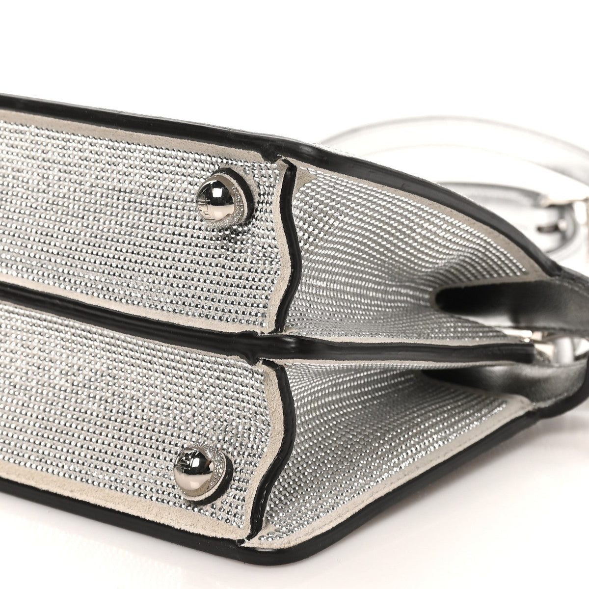 Fendi Crystal Vitello Laminato Petite Peekaboo I SEE U Satchel Argento