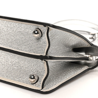 Fendi Crystal Vitello Laminato Petite Peekaboo I SEE U Satchel Argento