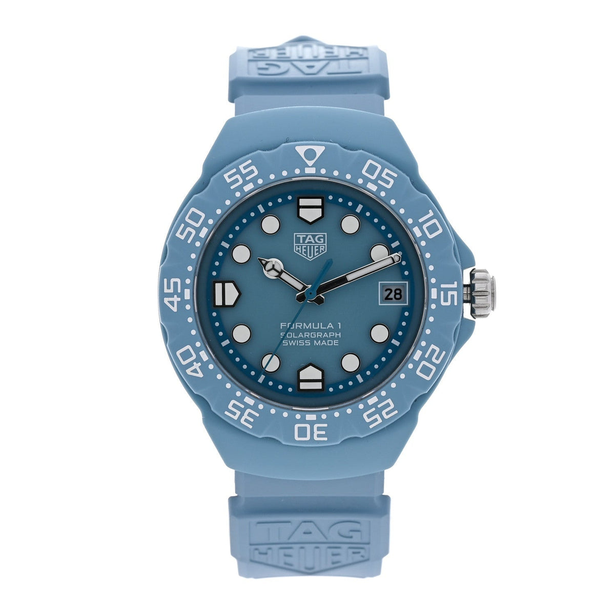 Tag Heuer Polylight Stainless Steel Rubber 38mm Formula 1 Solargraph Quartz Watch Light Blue WBY1163