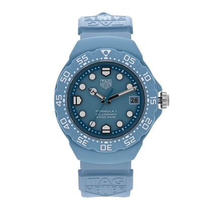 Tag Heuer Polylight Stainless Steel Rubber 38mm Formula 1 Solargraph Quartz Watch Light Blue WBY1163