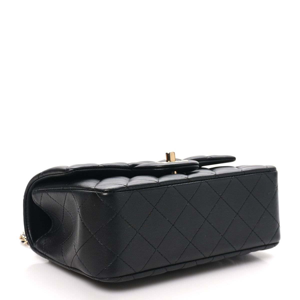 Chanel Lambskin Quilted Mini Top Handle Rectangular Flap Black