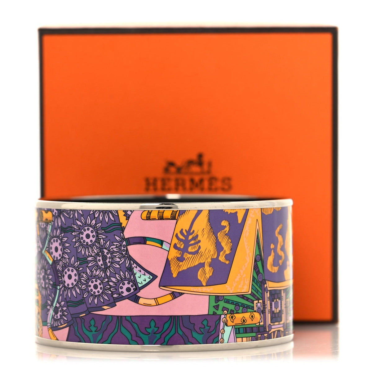 Hermes Palladium Plated Printed Extra Wide Bracelet 70