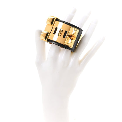 Hermes Shiny Alligator Collier de Chien CDC Bracelet S Black