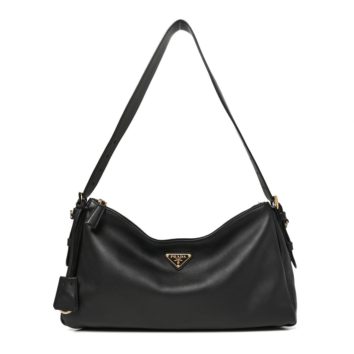 Prada Soft Calfskin Large Aimée Shoulder Bag Black