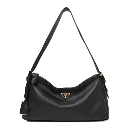 Prada Soft Calfskin Large Aimée Shoulder Bag Black