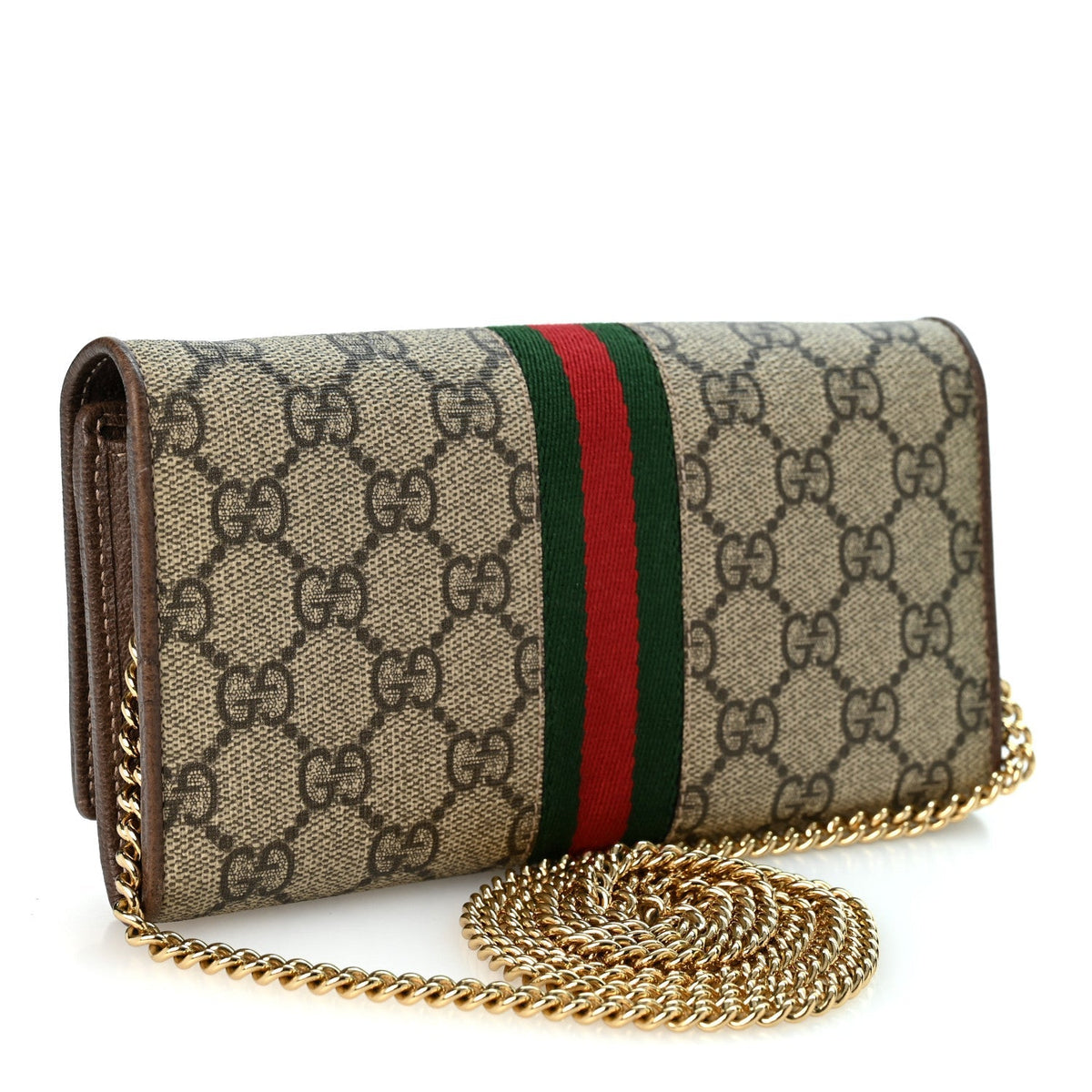 Gucci GG Supreme Monogram Web Ophidia Wallet On Chain Brown