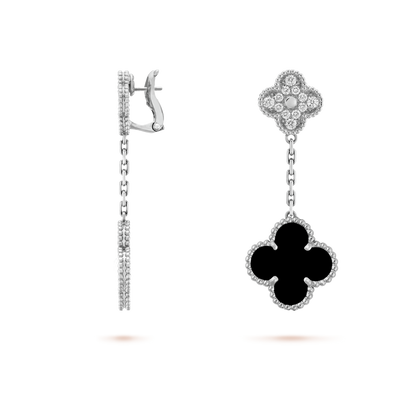 18K White Gold Diamond VCA Magic Alhambra Earrings 2 Motifs