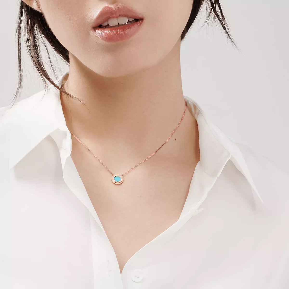 18K Gold Diamond Turquoise Tiffany T Pendant