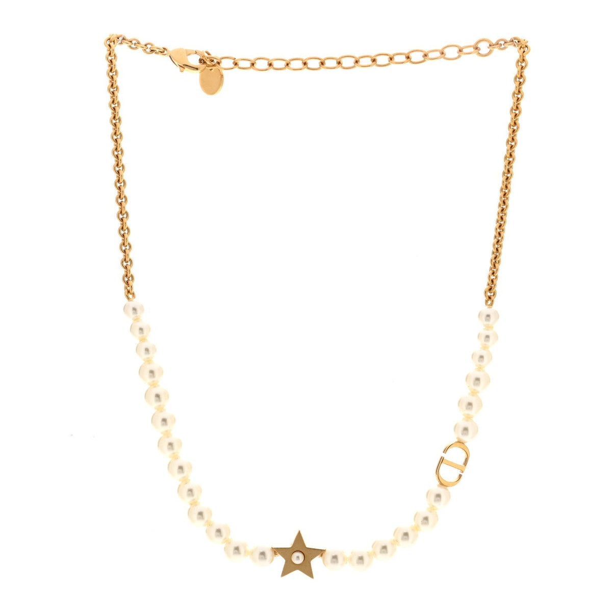 Christian Dior Pearl Crystal CD Star Choker Necklace Gold