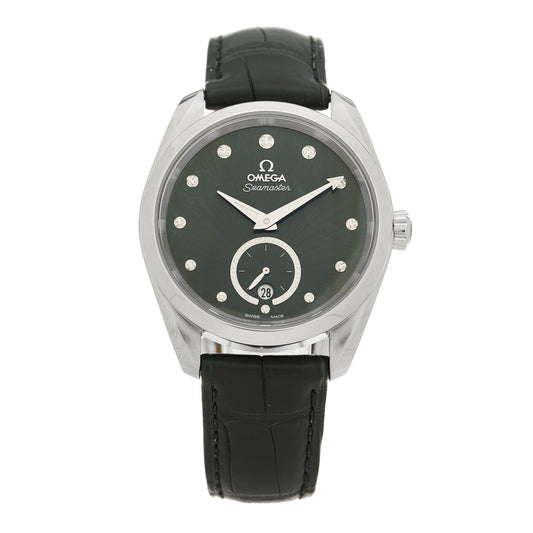 Omega Stainless Steel Alligator Diamond 38mm Seamaster Aqua Terra Watch Green 220.13.38.20.60.001