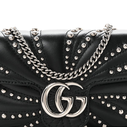 Gucci Calfskin Matelasse Studded Super Mini GG Marmont Shoulder Bag Black