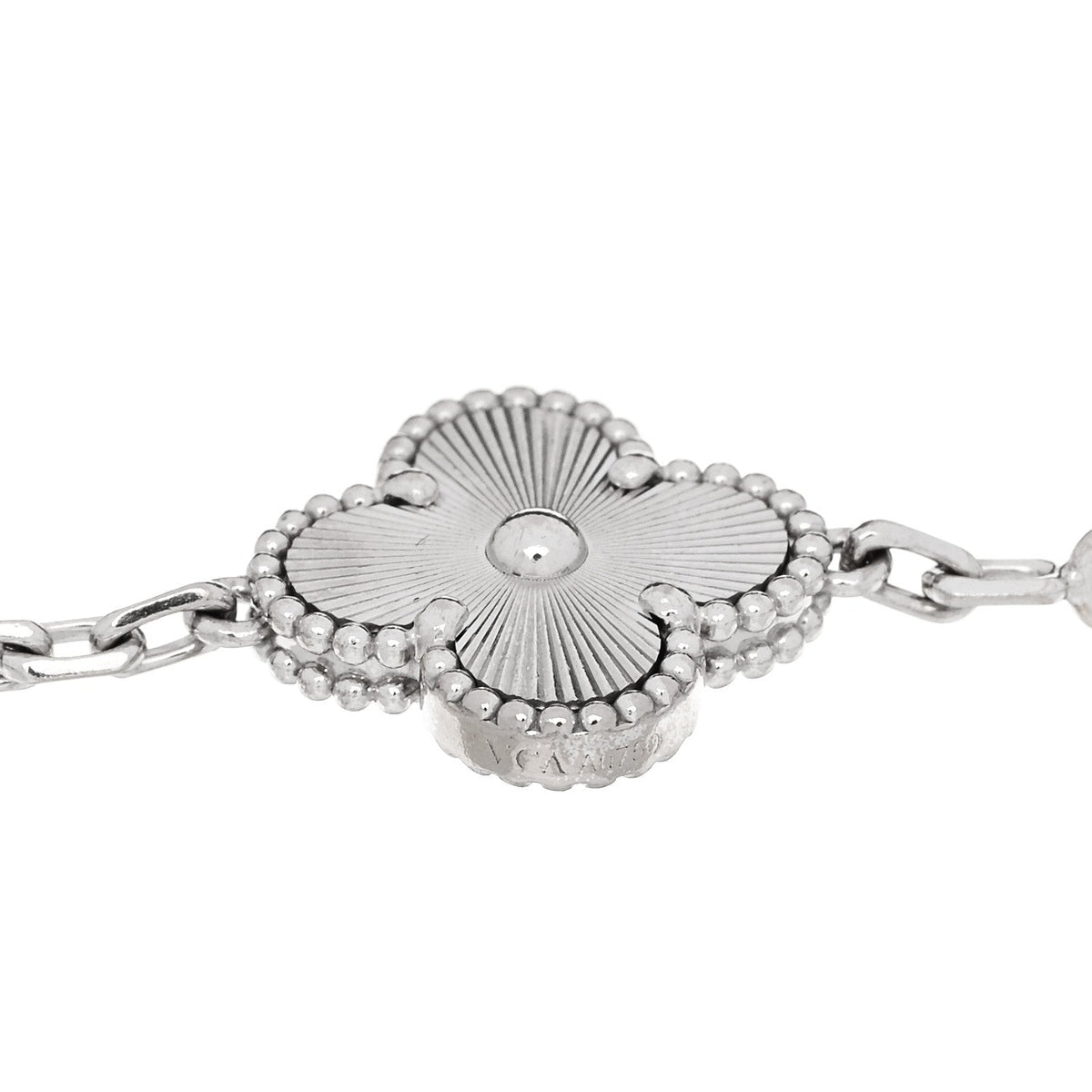 Van Cleef & Arpels 18K White Gold 5 Motifs Guilloche Vintage Alhambra Bracelet
