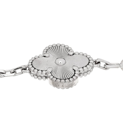 Van Cleef & Arpels 18K White Gold 5 Motifs Guilloche Vintage Alhambra Bracelet