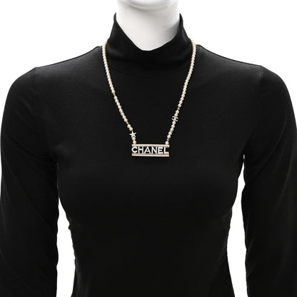 Chanel Crystal Pearl Star Logo Necklace Gold
