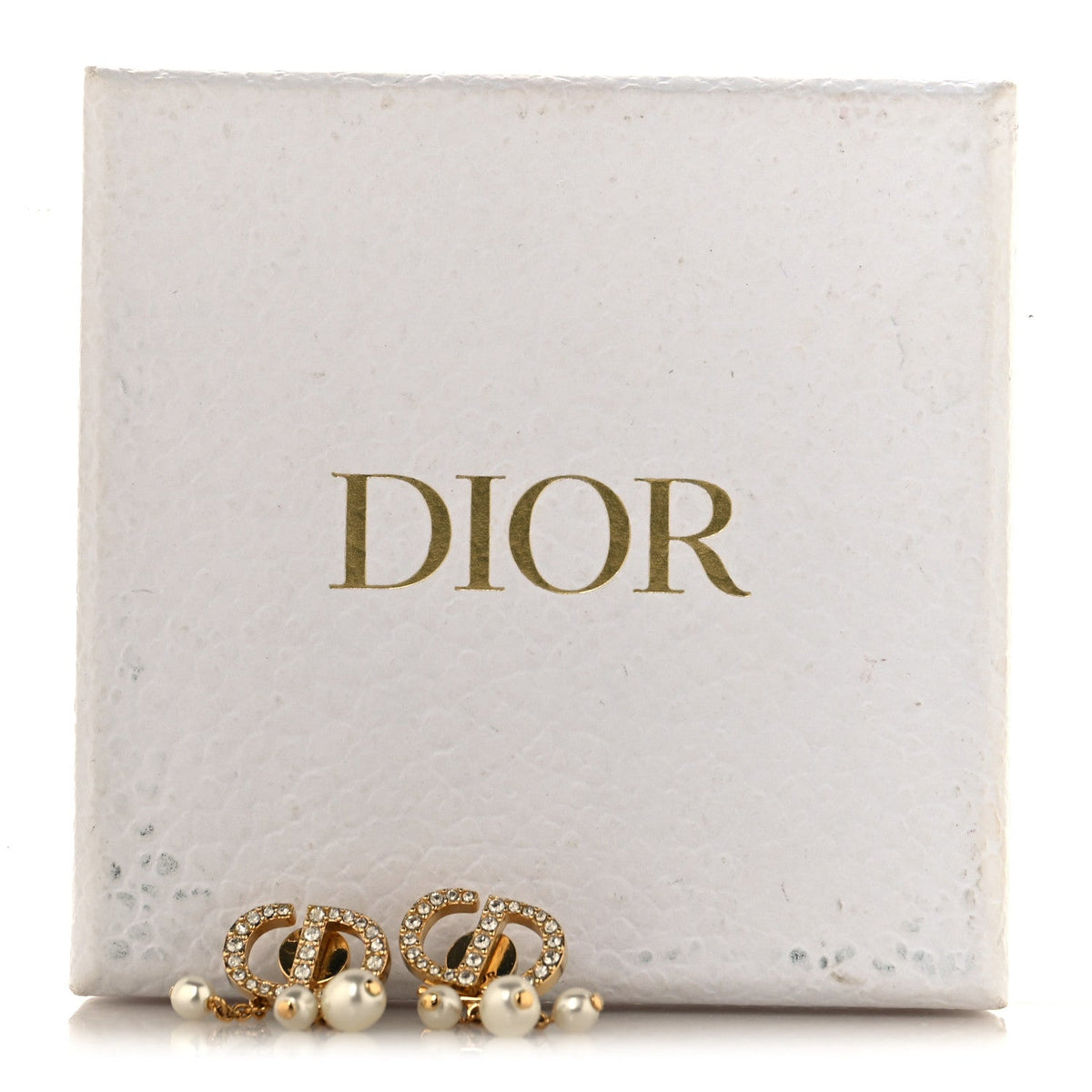 Dior Pearl Crystal Petit CD Drop Earrings Gold