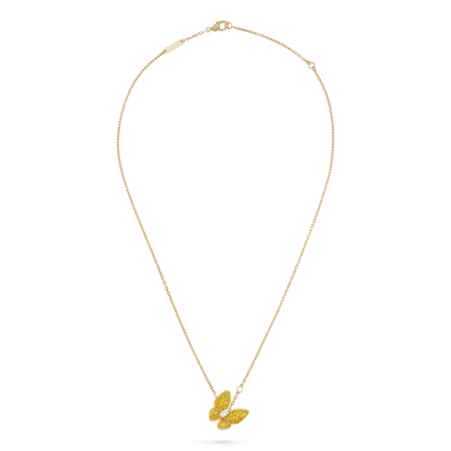 18K Gold Diamond Sapphire VCA Two Butterfly Pendant