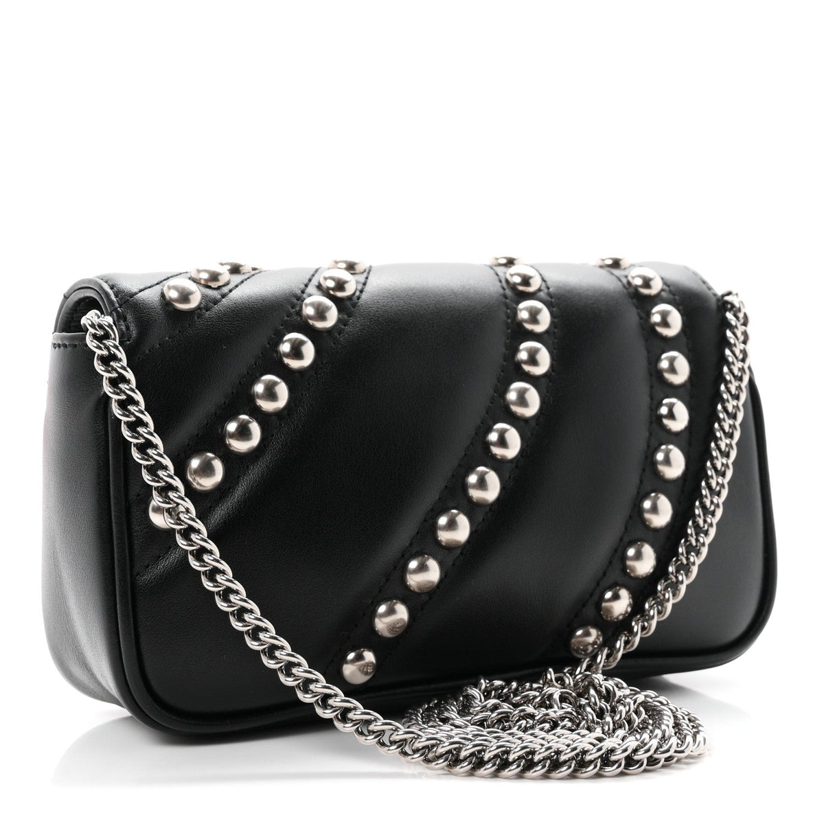 Gucci Calfskin Matelasse Studded Super Mini GG Marmont Shoulder Bag Black