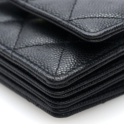 Chanel Caviar Quilted CC Stars Card Holder On Chain Black
